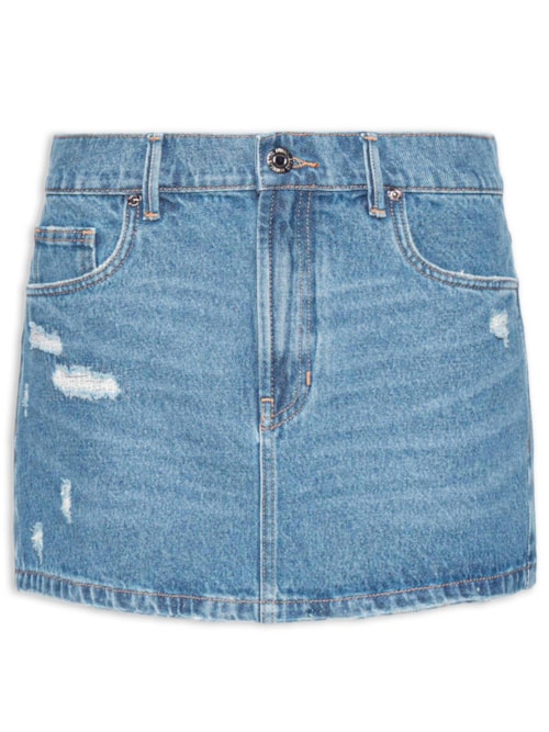 Saia Jeans Curta Basic Com Puidos - Azul