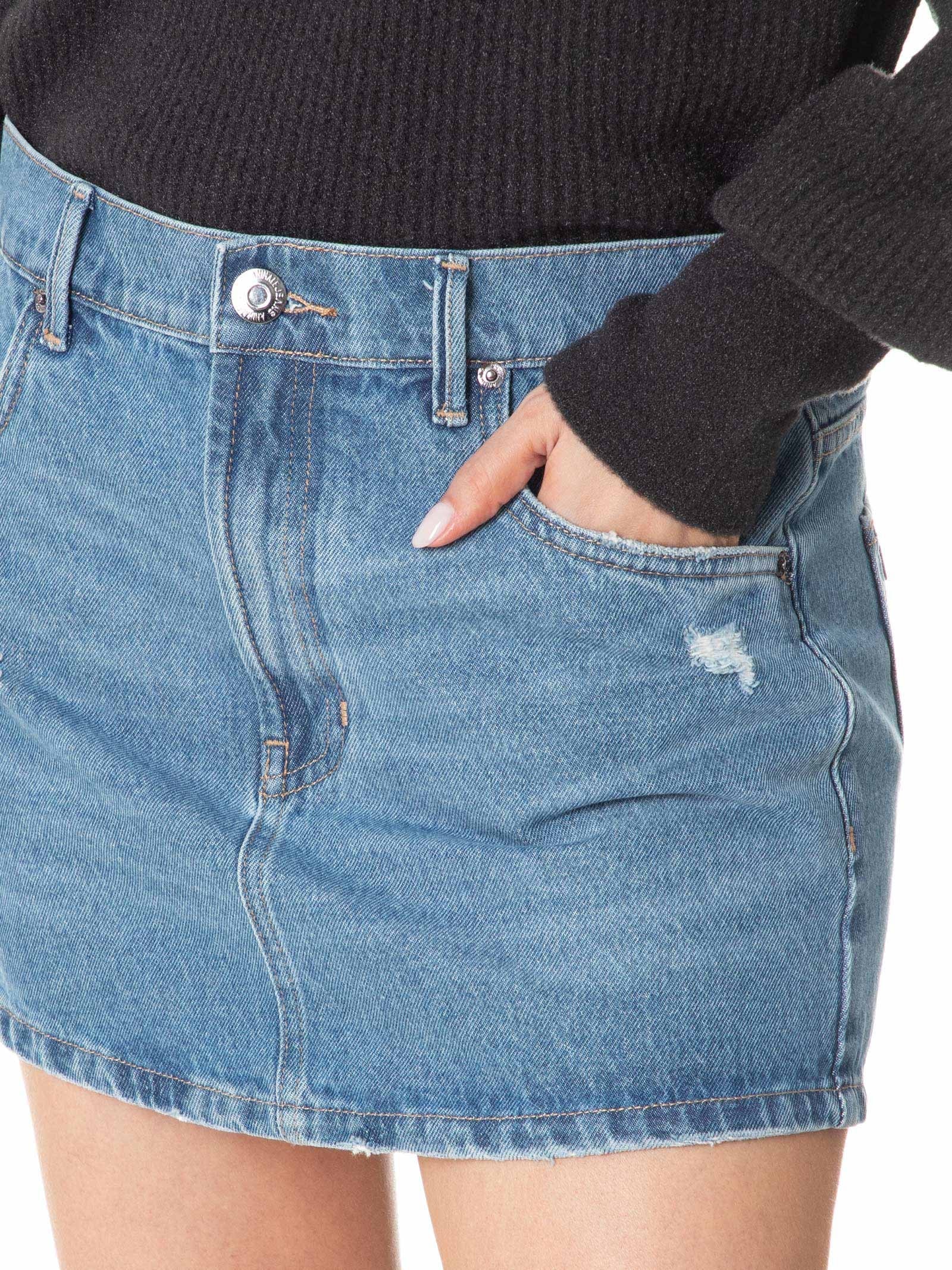 Saia Jeans Curta Basic Com Puidos Azul Animale Jeans