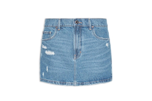 Saia Jeans Curta Basic Com Puidos - Azul