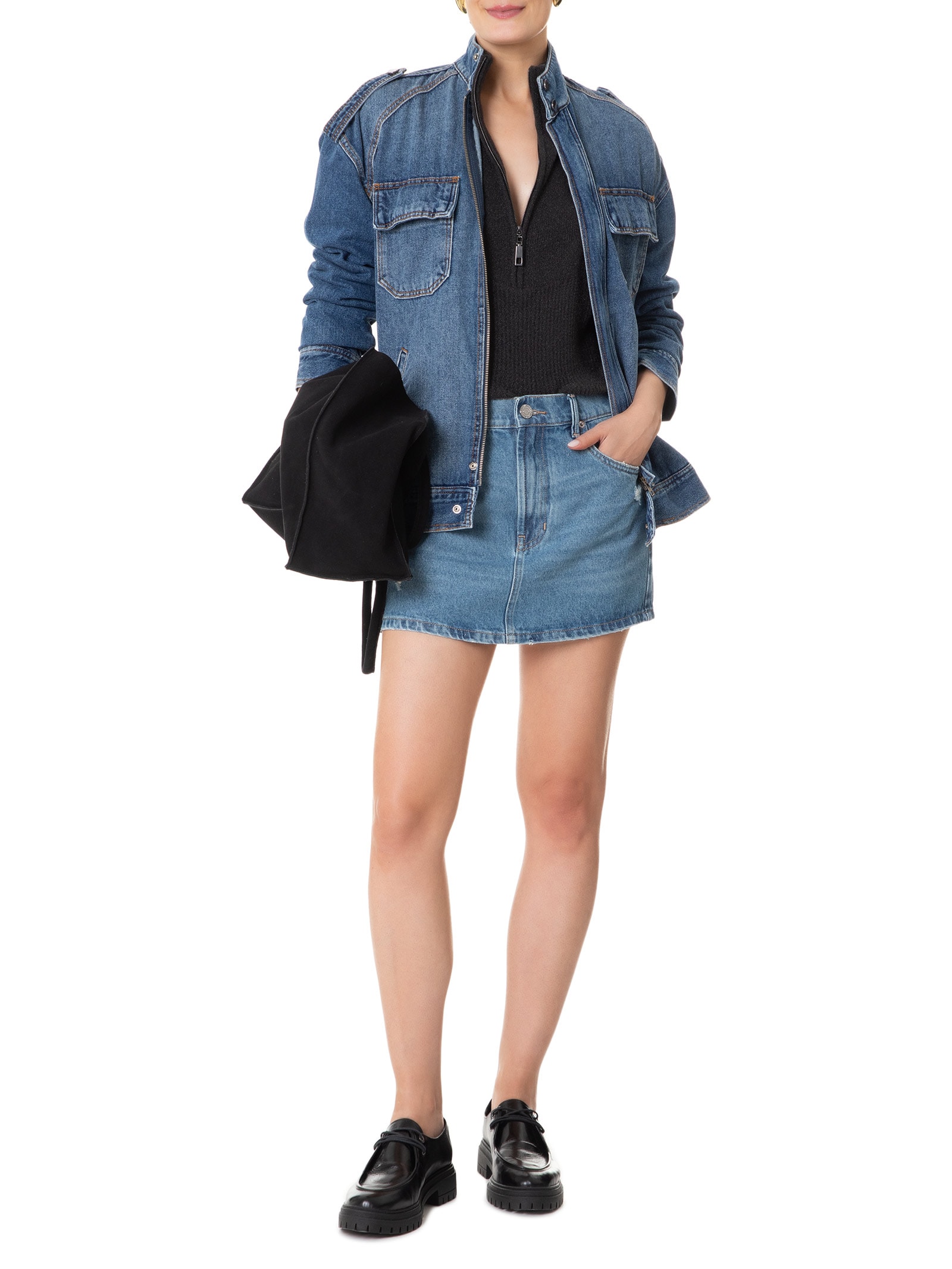 Saia Jeans Curta Basic Com Puidos Azul Animale Jeans