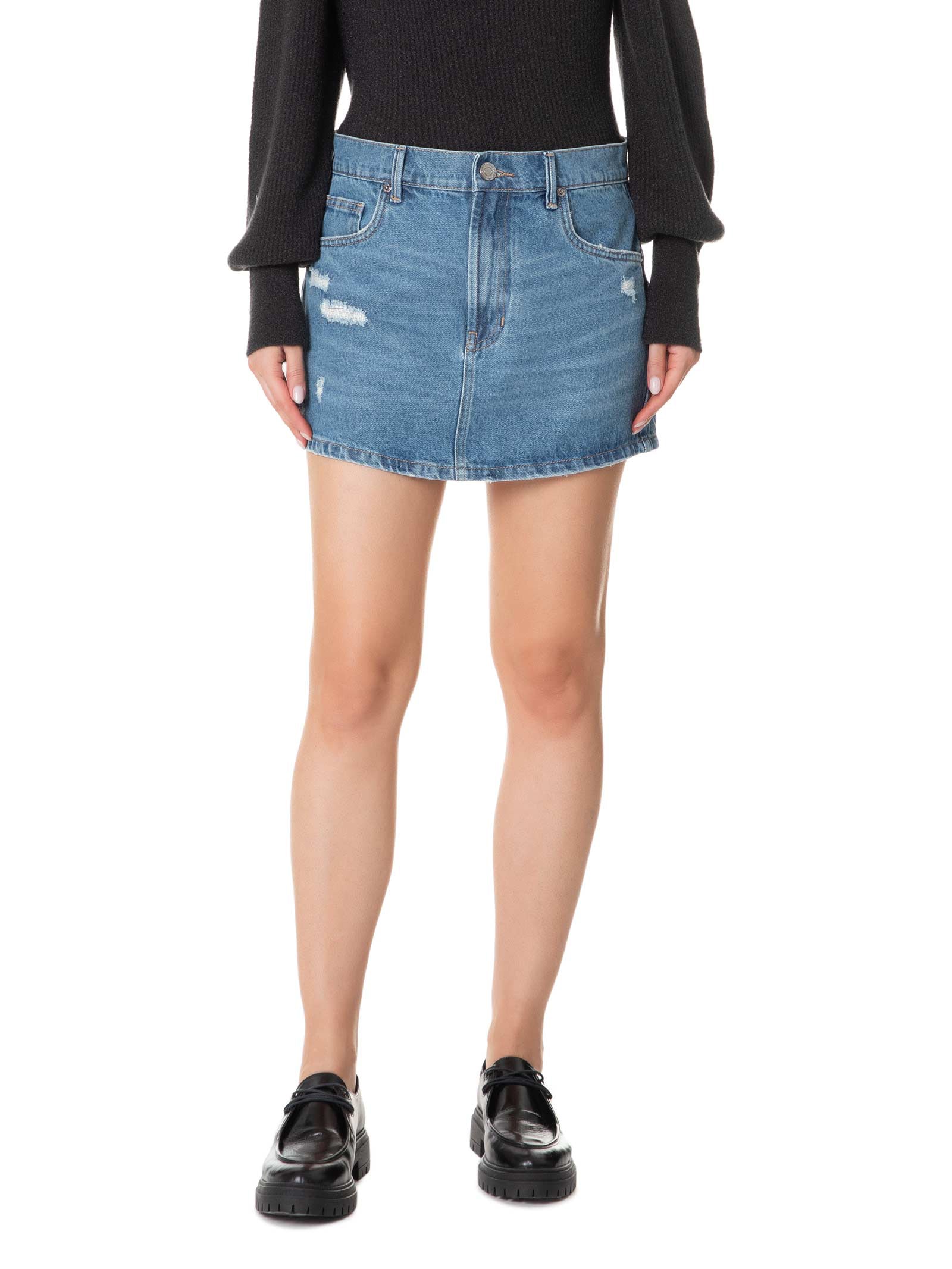 Saia Jeans Curta Basic Com Puidos Azul Animale Jeans