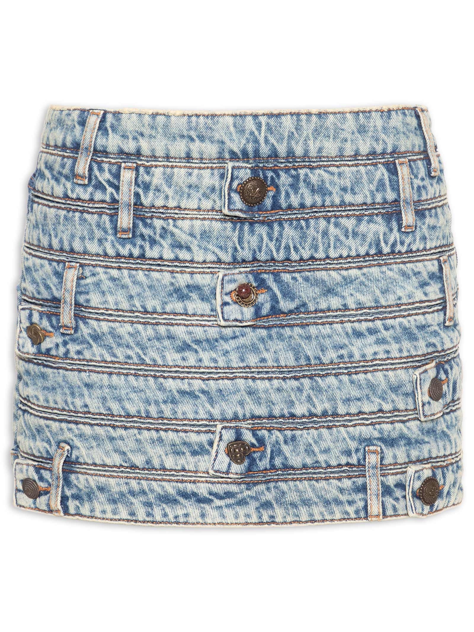 Saia Jeans Curta Cintura Média Azul Lança Perfume