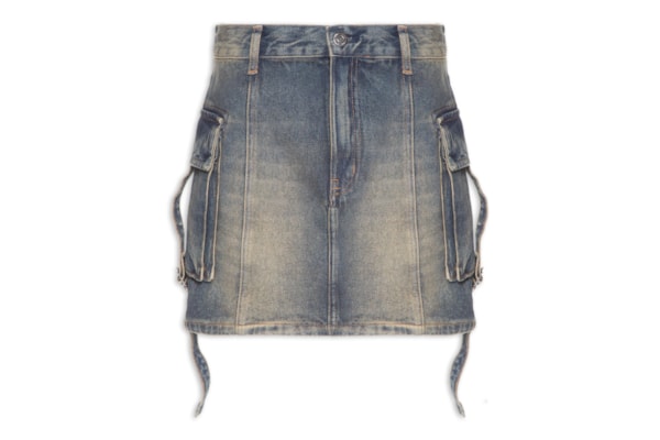 Saia Jeans Curta Com Bolso Cargo - Azul