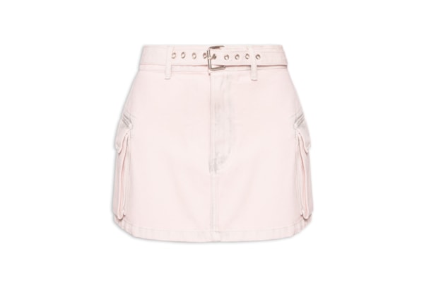 Saia Jeans Curta Com Cinto - Rosa