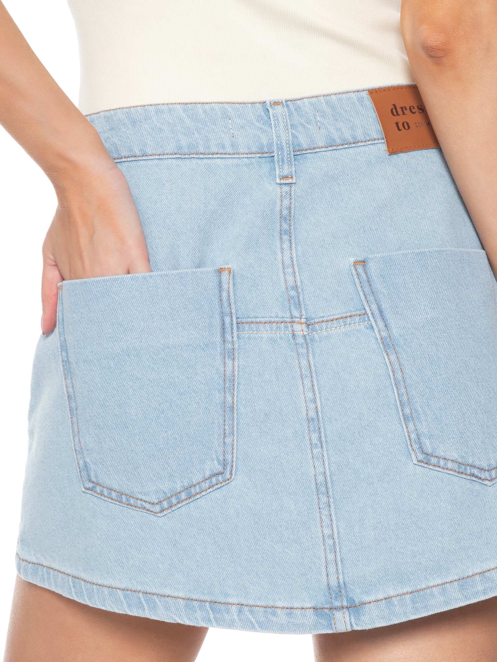 Saia Jeans Detalhe Zig Zag Azul Dress To