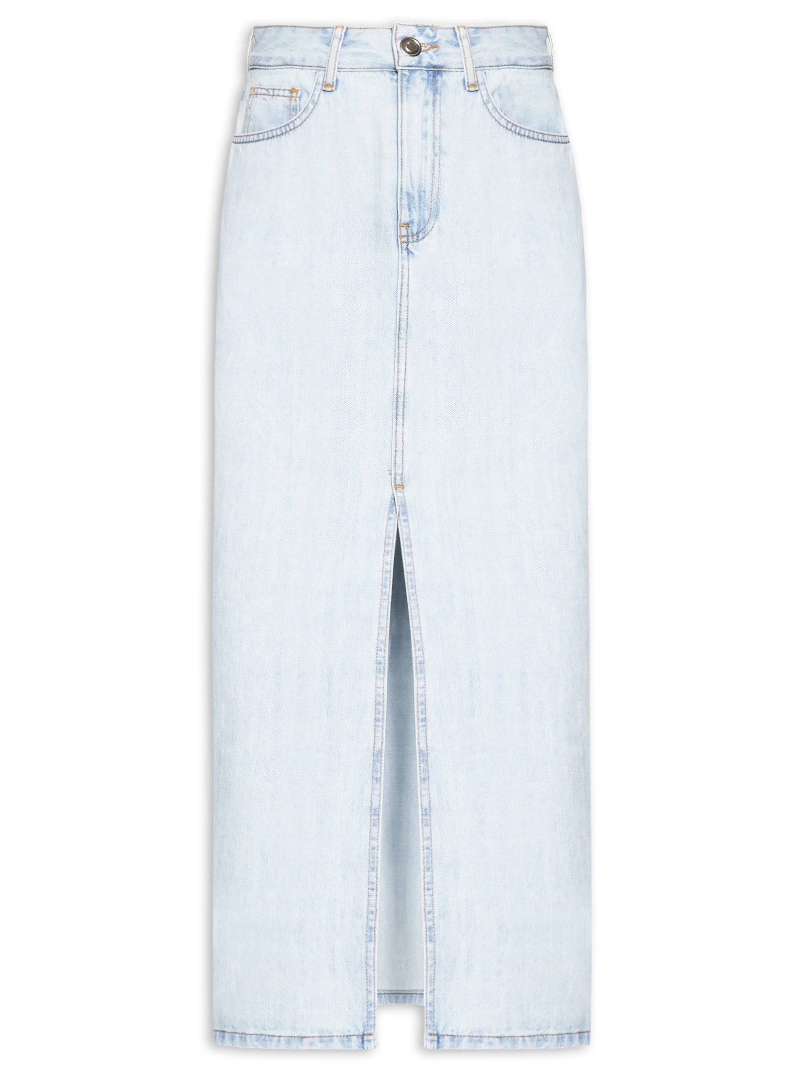 Saia Jeans Midi Com Fenda Azul Basiq