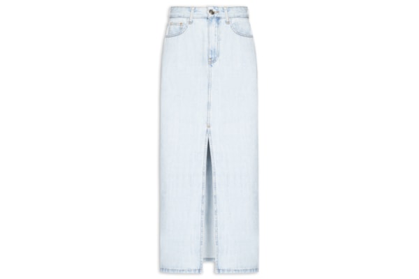 Saia Jeans Midi Com Fenda - Azul