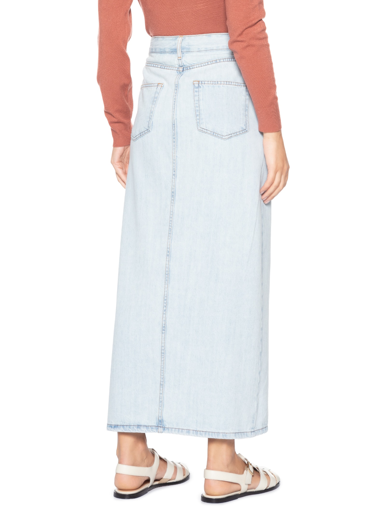 Saia Jeans Midi Com Fenda Azul Basiq