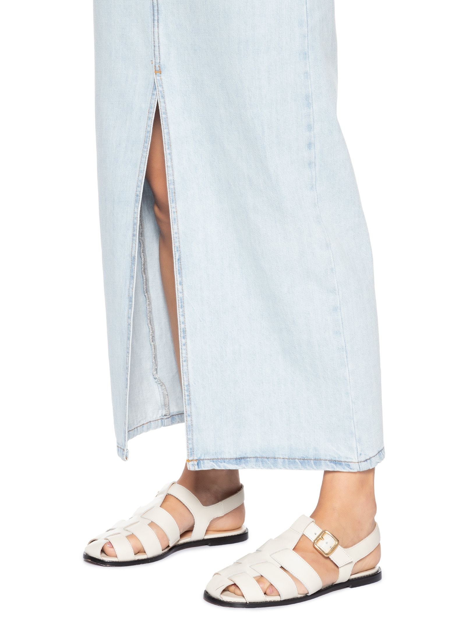 Saia Jeans Midi Com Fenda Azul Basiq