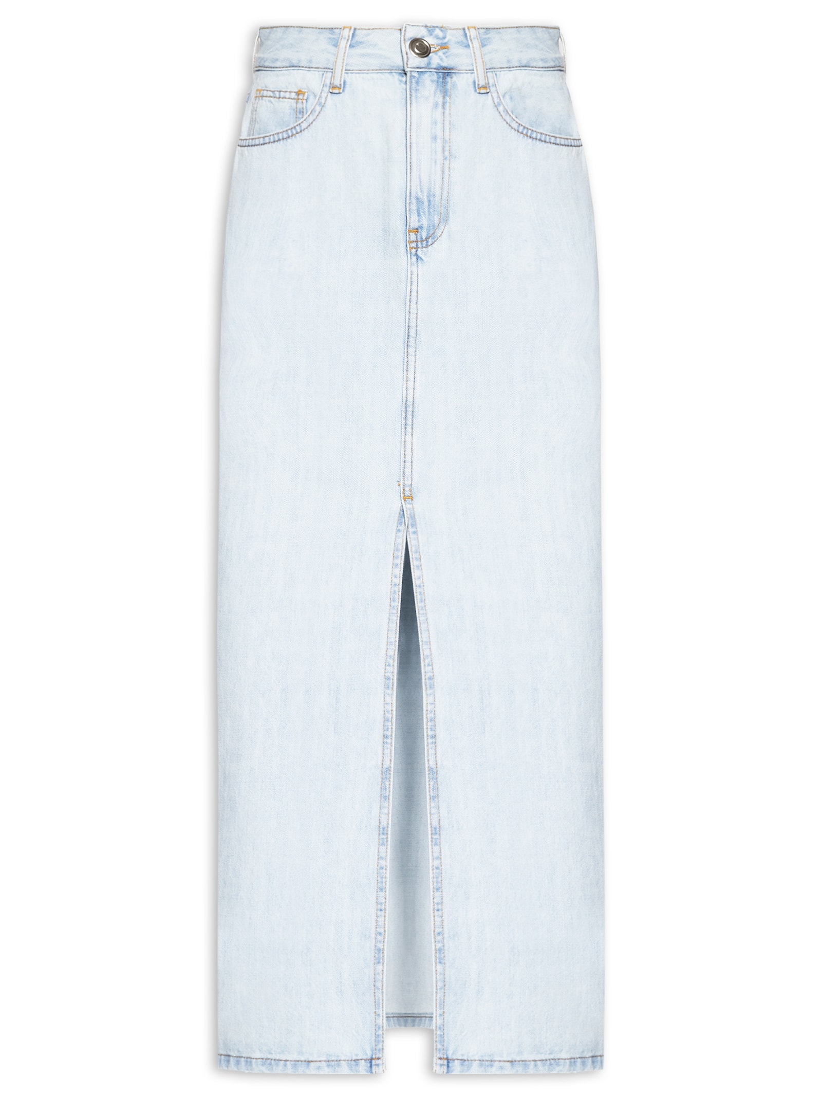Saia Jeans Midi Com Fenda Azul Basiq