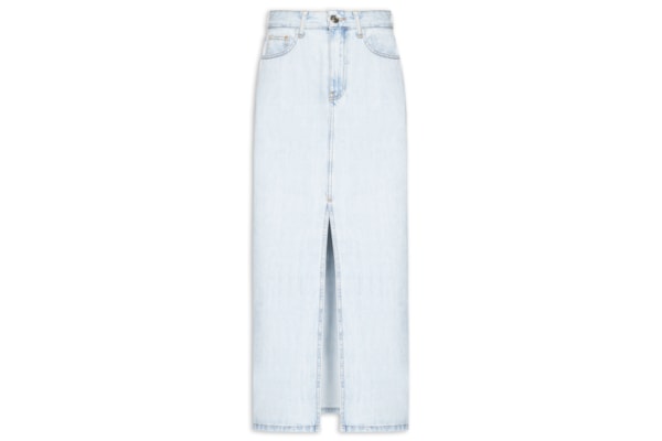 Saia Jeans Midi Com Fenda - Azul