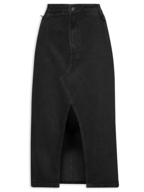 Saia Jeans Midi Com Fenda - Preto