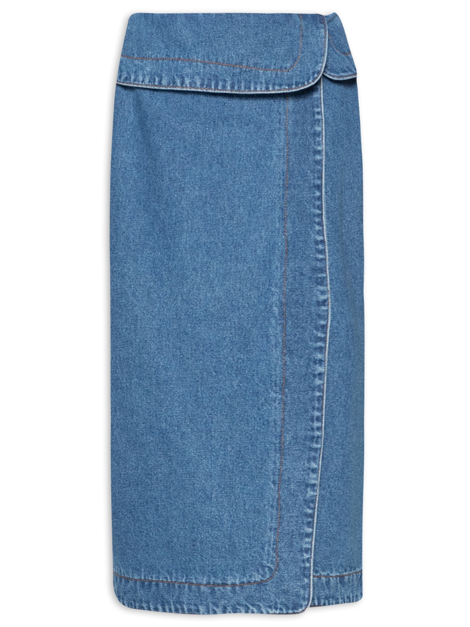 Saia Jeans Midi Envelope Azul Farm