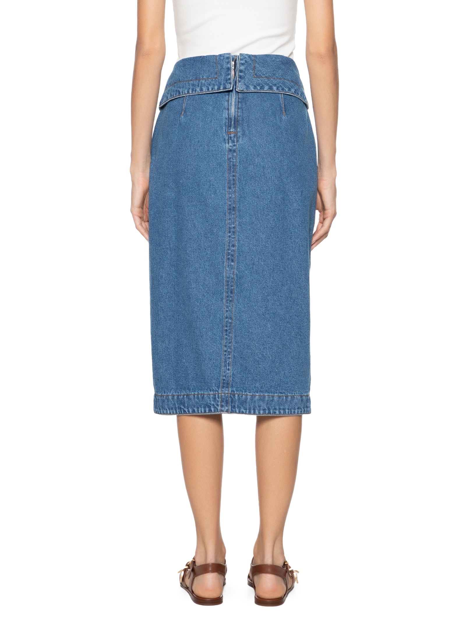 Saia Jeans Midi Envelope Azul Farm