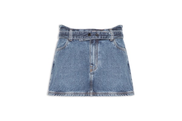Saia Jeans Mini Com Cinto - Azul