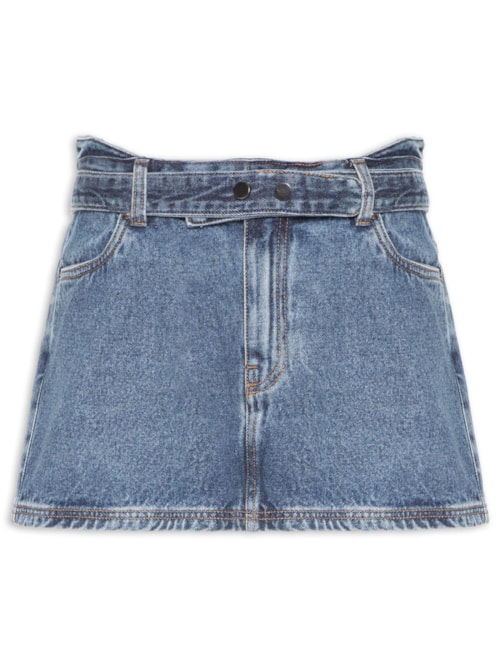 Saia Jeans Mini Com Cinto - Azul