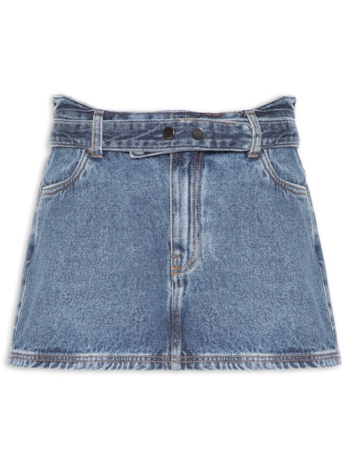 Saia Jeans Mini Com Cinto – Azul