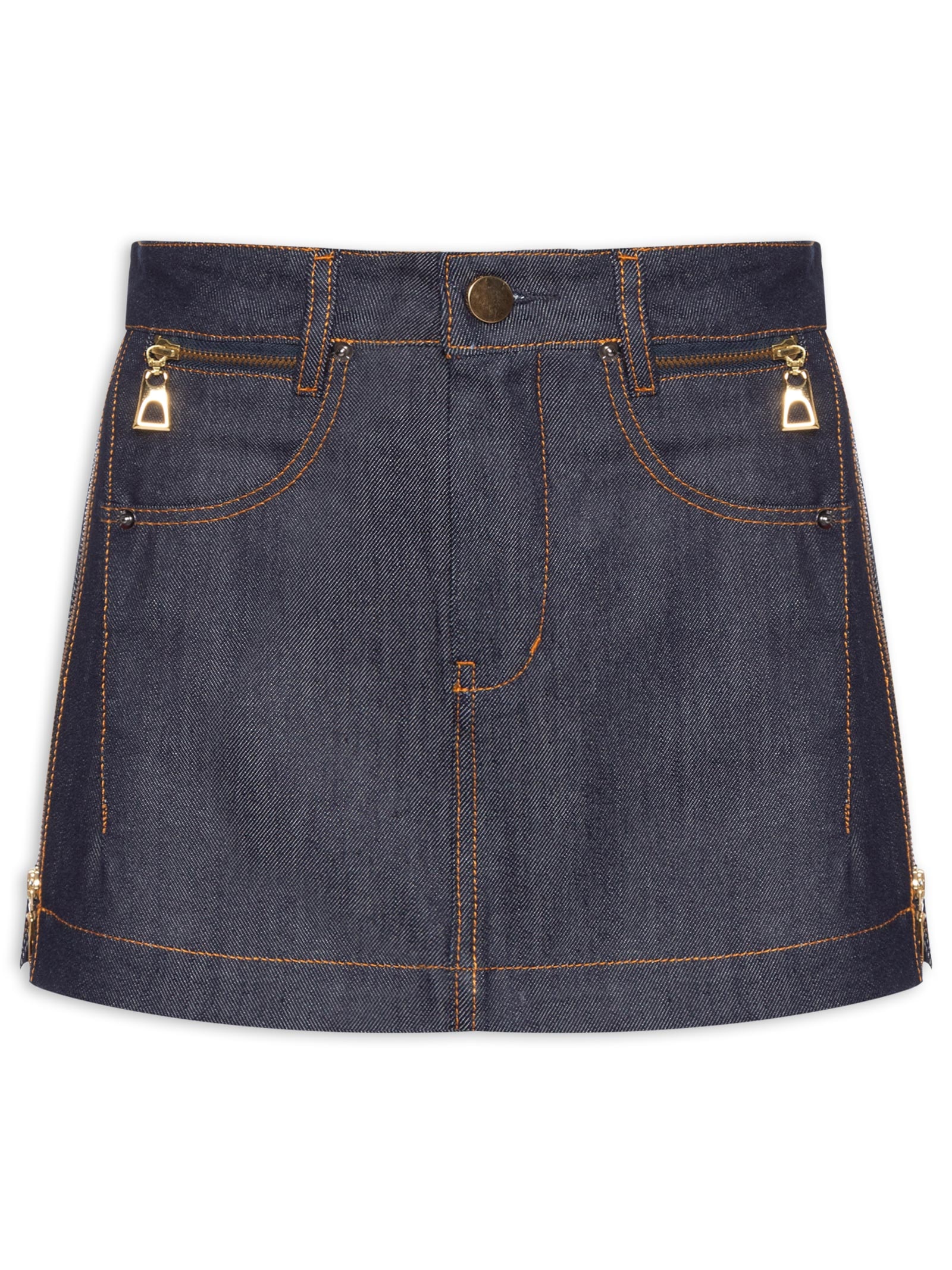 Saia Jeans Raw Bolso Zíper – Azul Animale