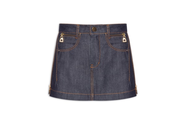 Saia Jeans Raw Bolso Zíper – Azul