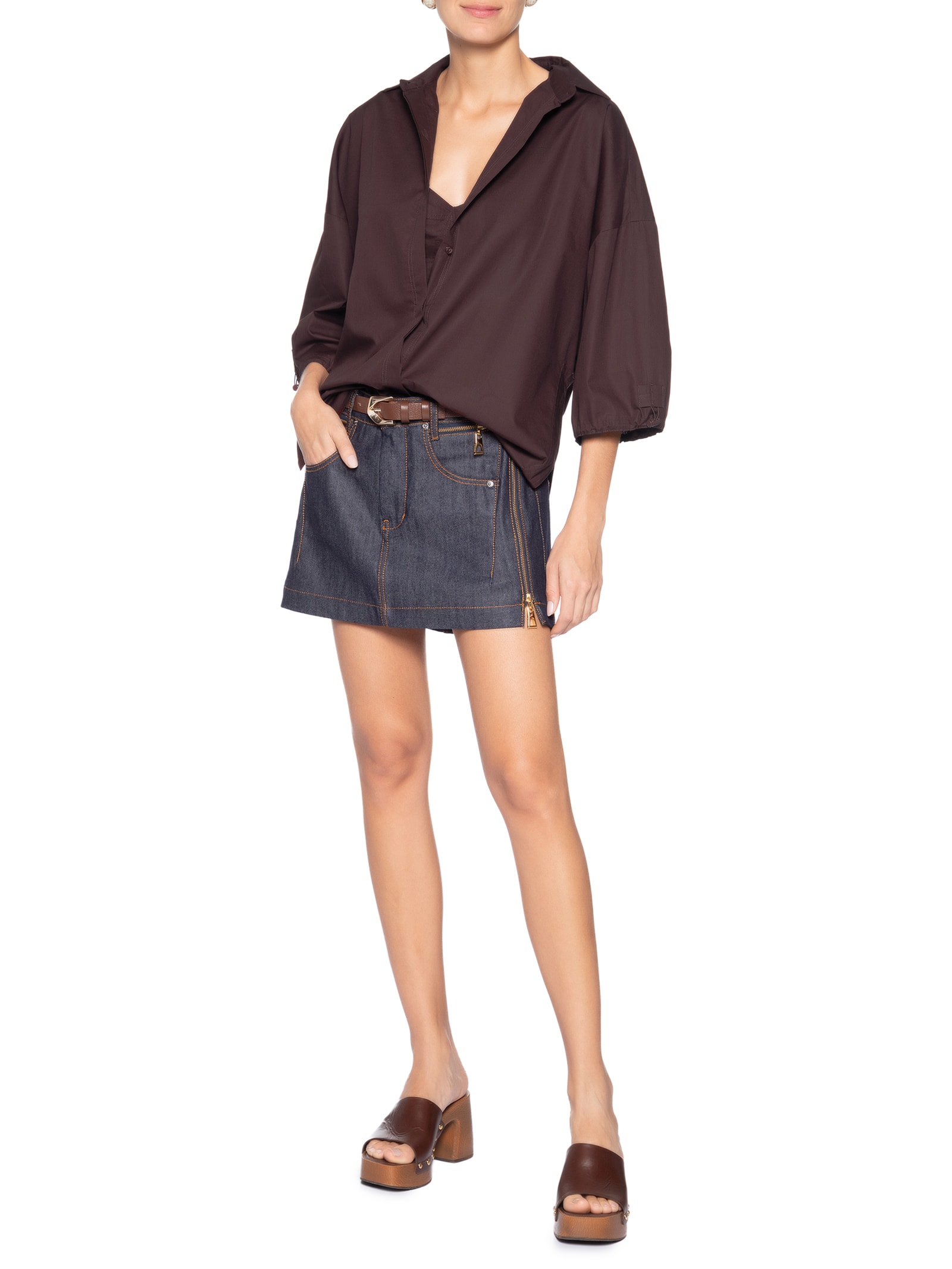 Saia Jeans Raw Bolso Zíper – Azul Animale
