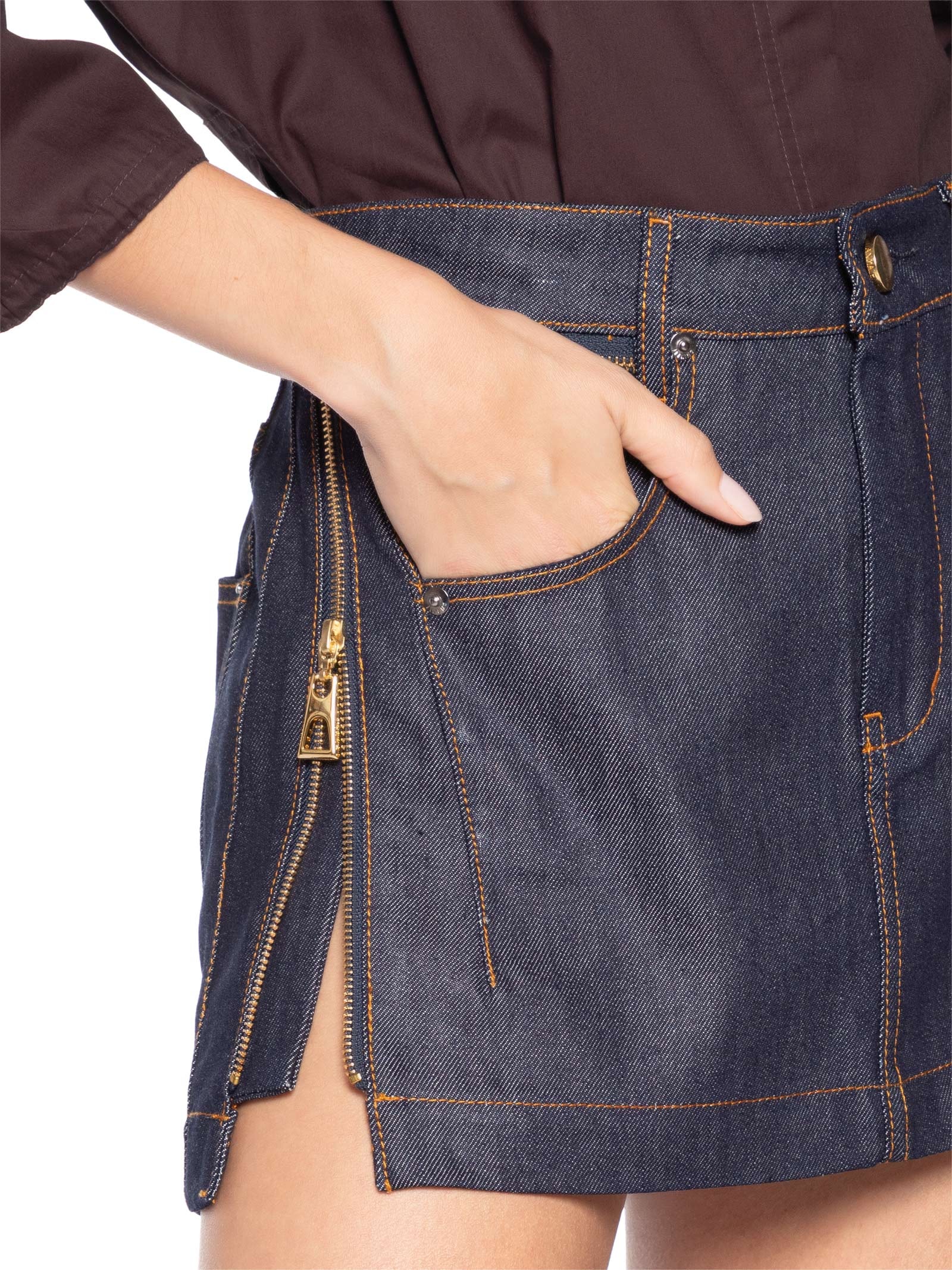 Saia Jeans Raw Bolso Zíper – Azul Animale