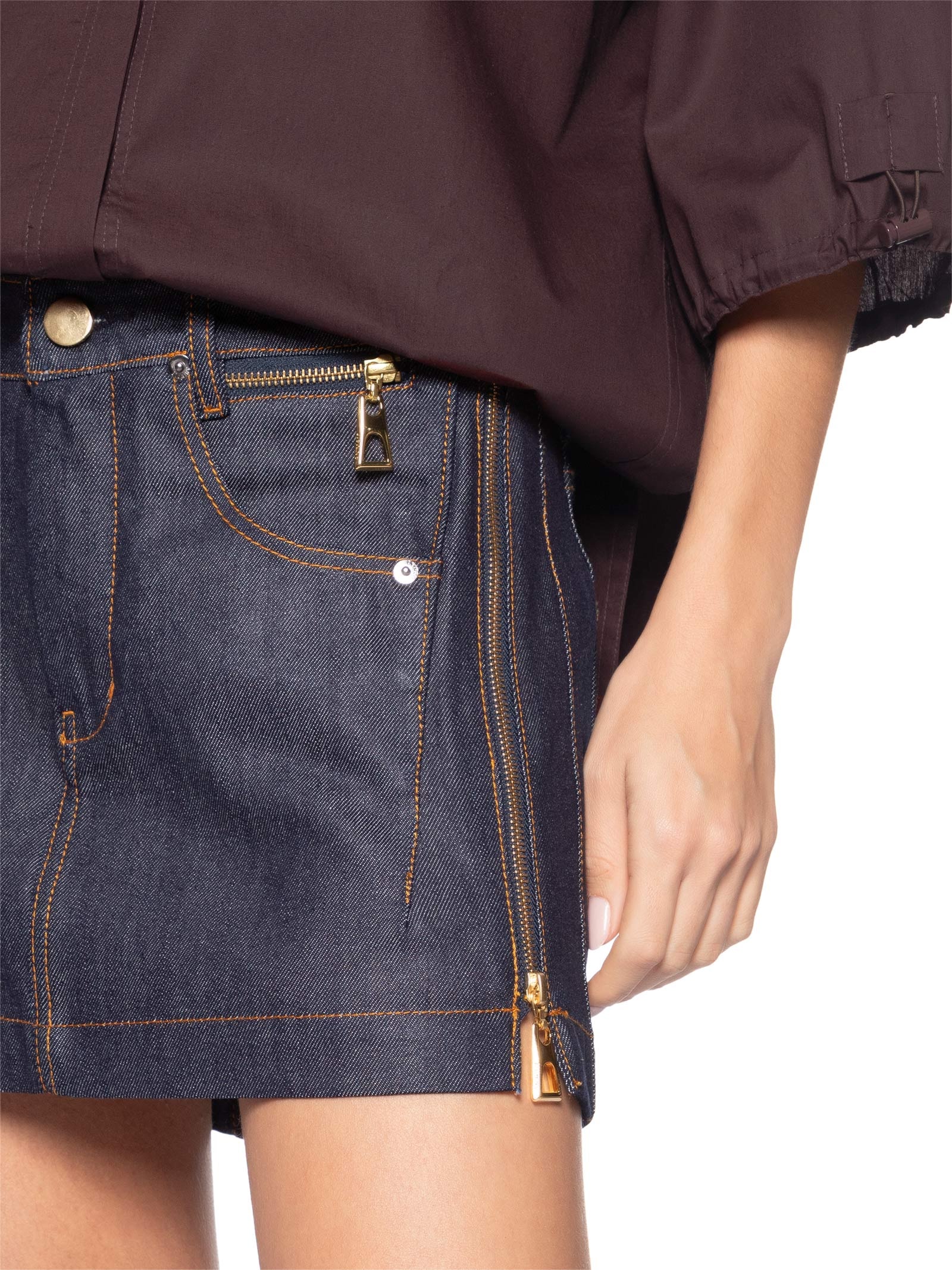 Saia Jeans Raw Bolso Zíper – Azul Animale