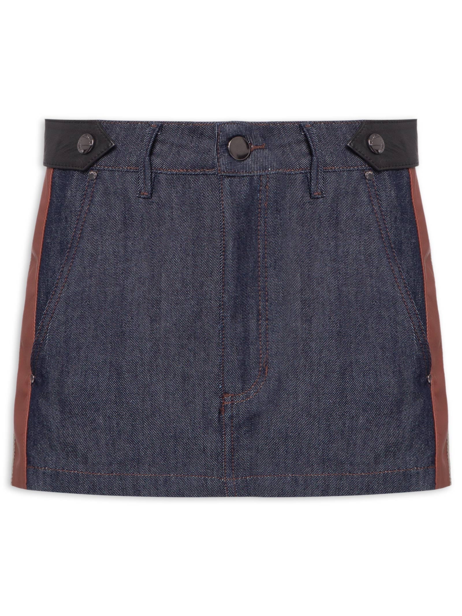 Saia Jeans Raw Mix Couro Azul Animale
