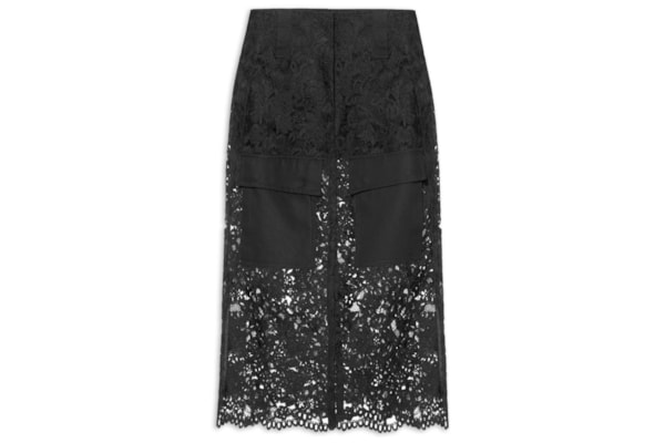 Saia Lapis De Renda Com Bolsos - Preto