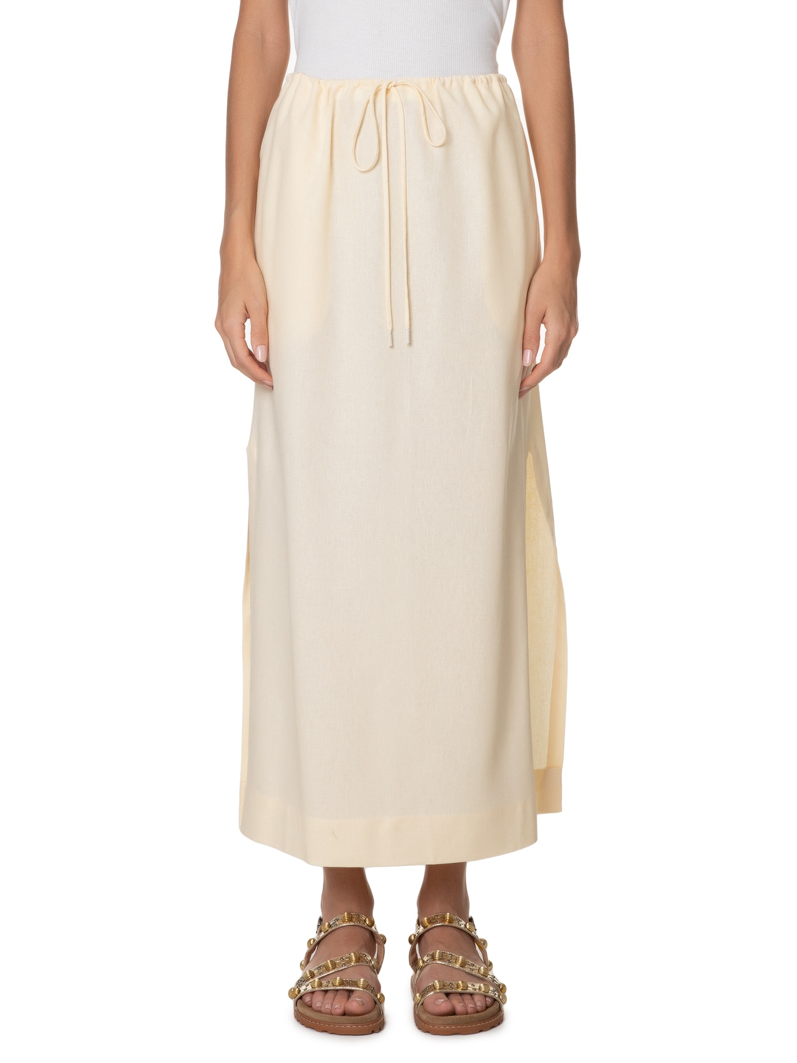 Saia Linho Cropped Amarração Cintura Amarelo  Dress To