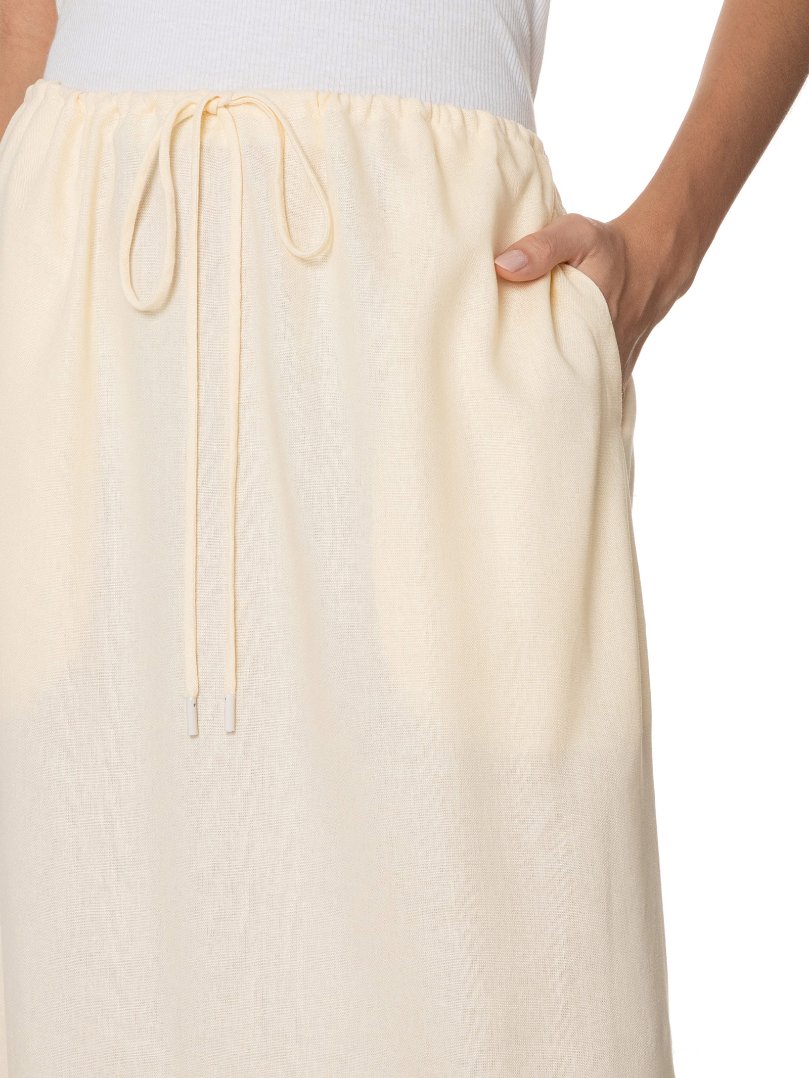 Saia Linho Cropped Amarração Cintura Amarelo  Dress To