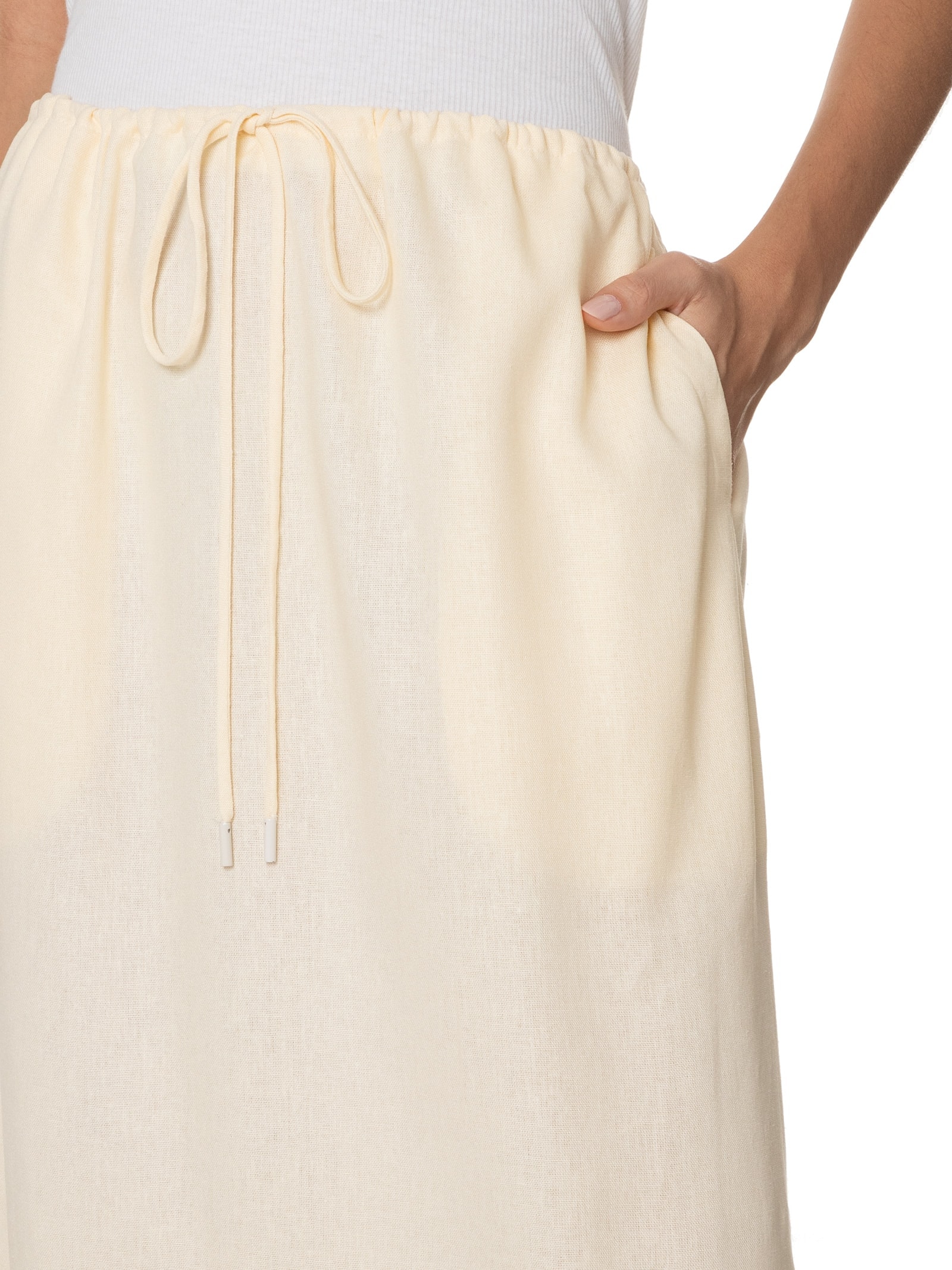 Saia Linho Cropped Amarração Cintura Amarelo  Dress To