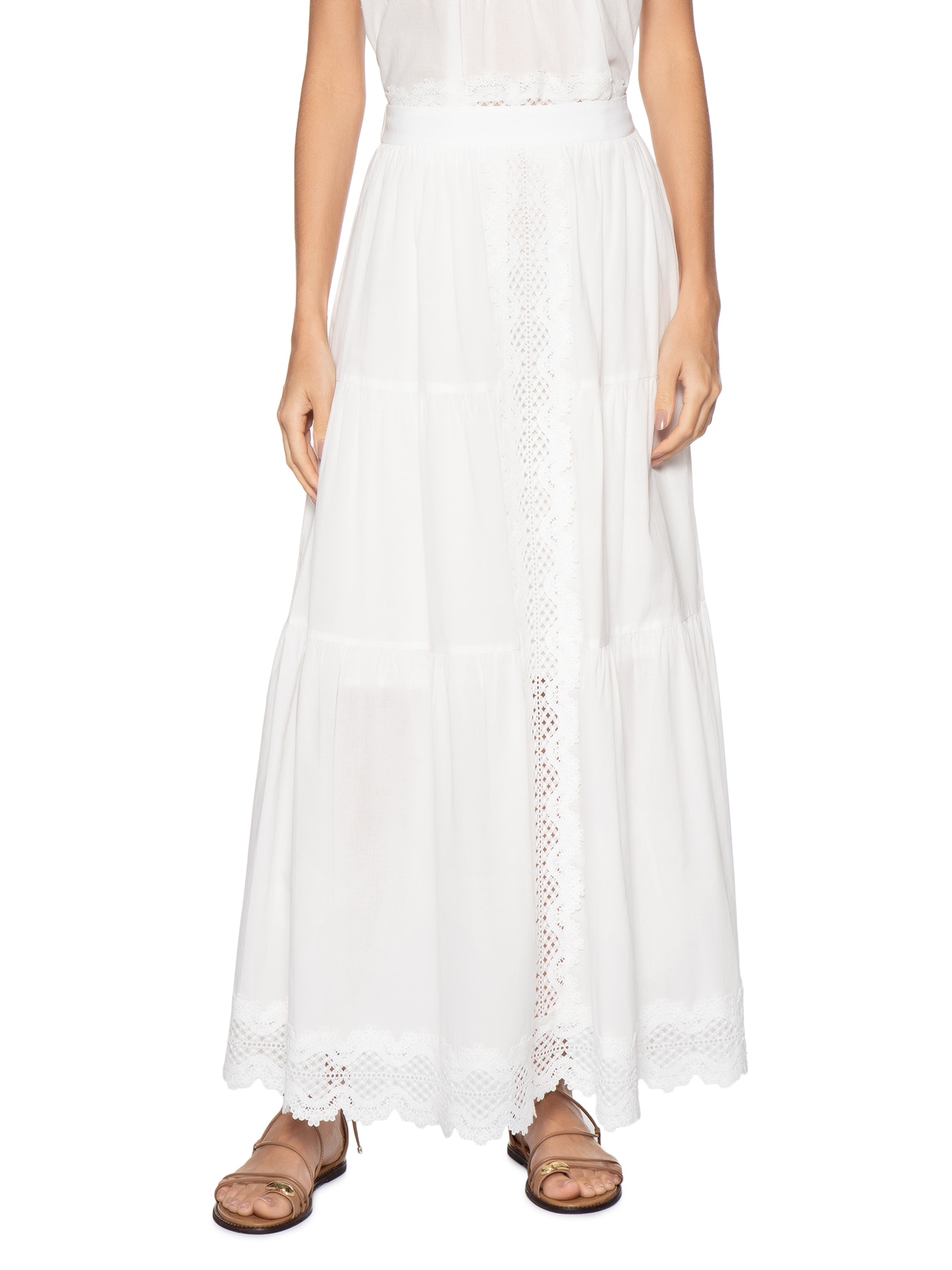 Saia Longa Algodão Com Renda Branco Dress To