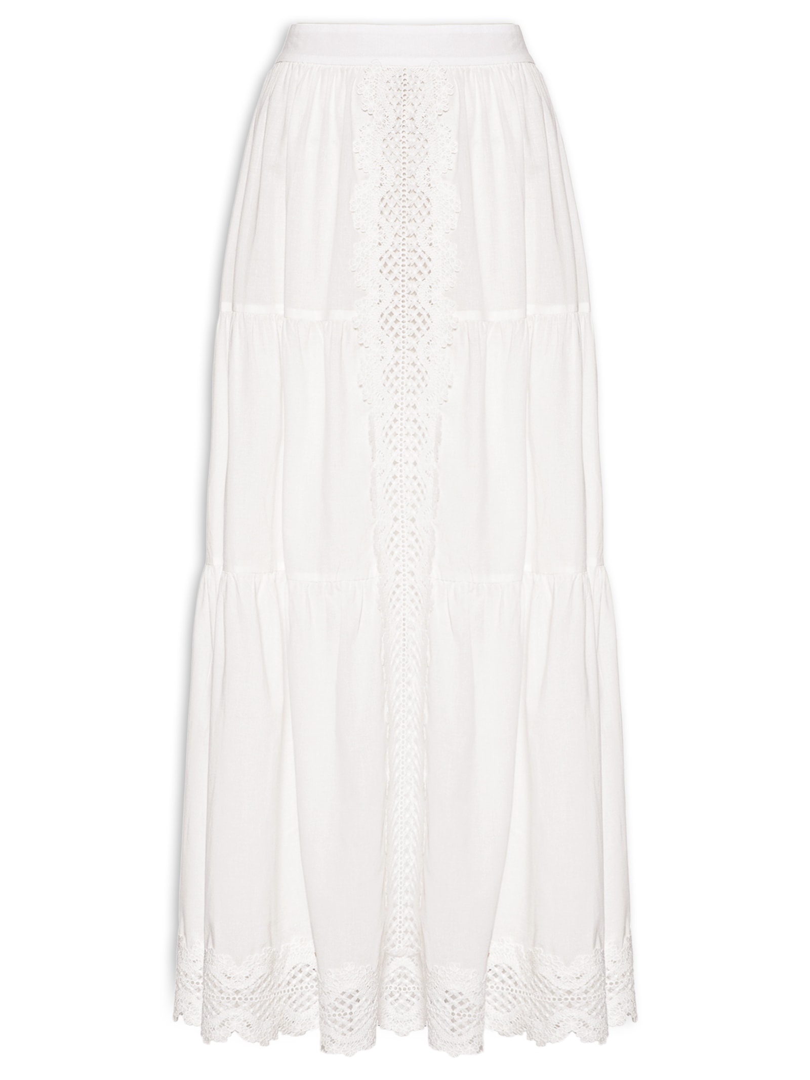 Saia Longa Algodão Com Renda Branco Dress To