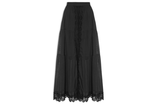 Saia Longa Algodão Com Renda - Preto