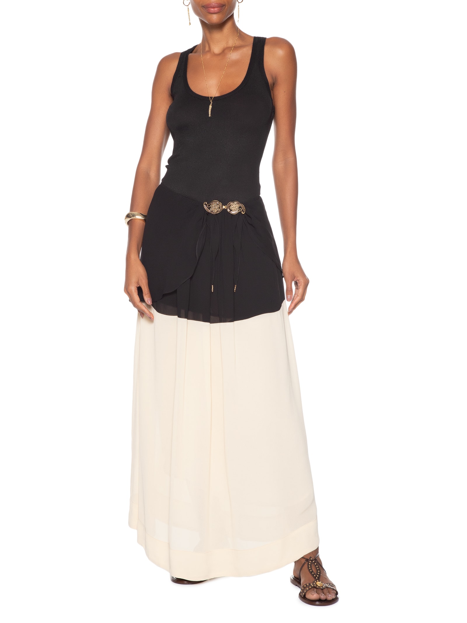 Saia Longa Bicolor Ggt Preto Maria Filó