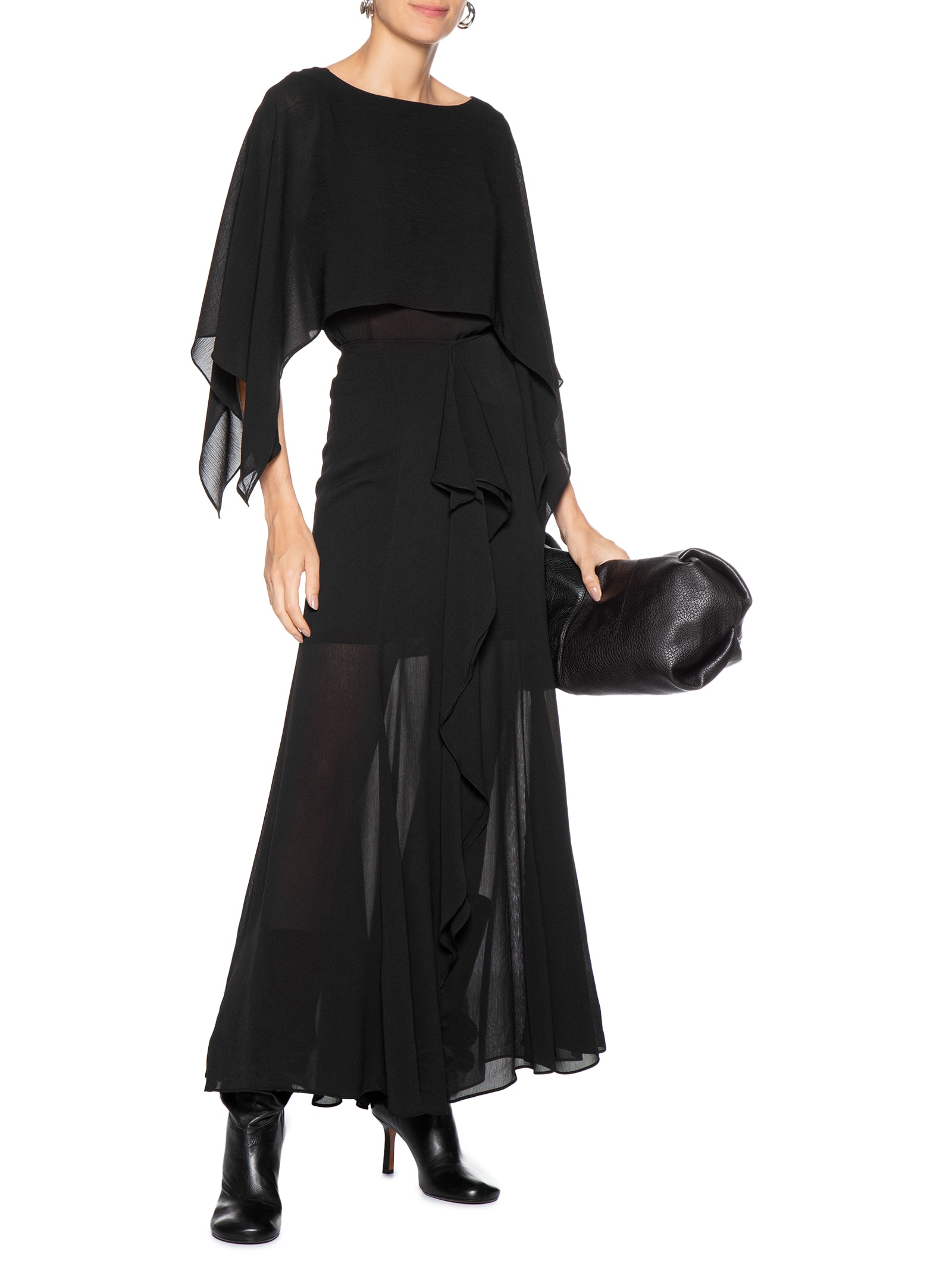 Saia Longa Com Babado Frontal Preto '2Essential