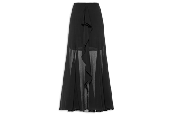 Saia Longa Com Babado Frontal - Preto