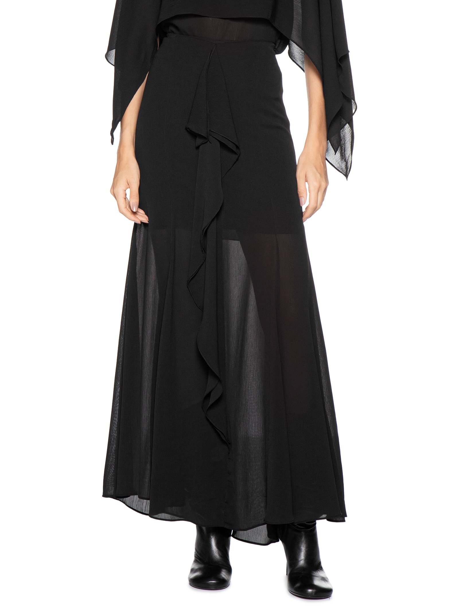 Saia Longa Com Babado Frontal Preto '2Essential