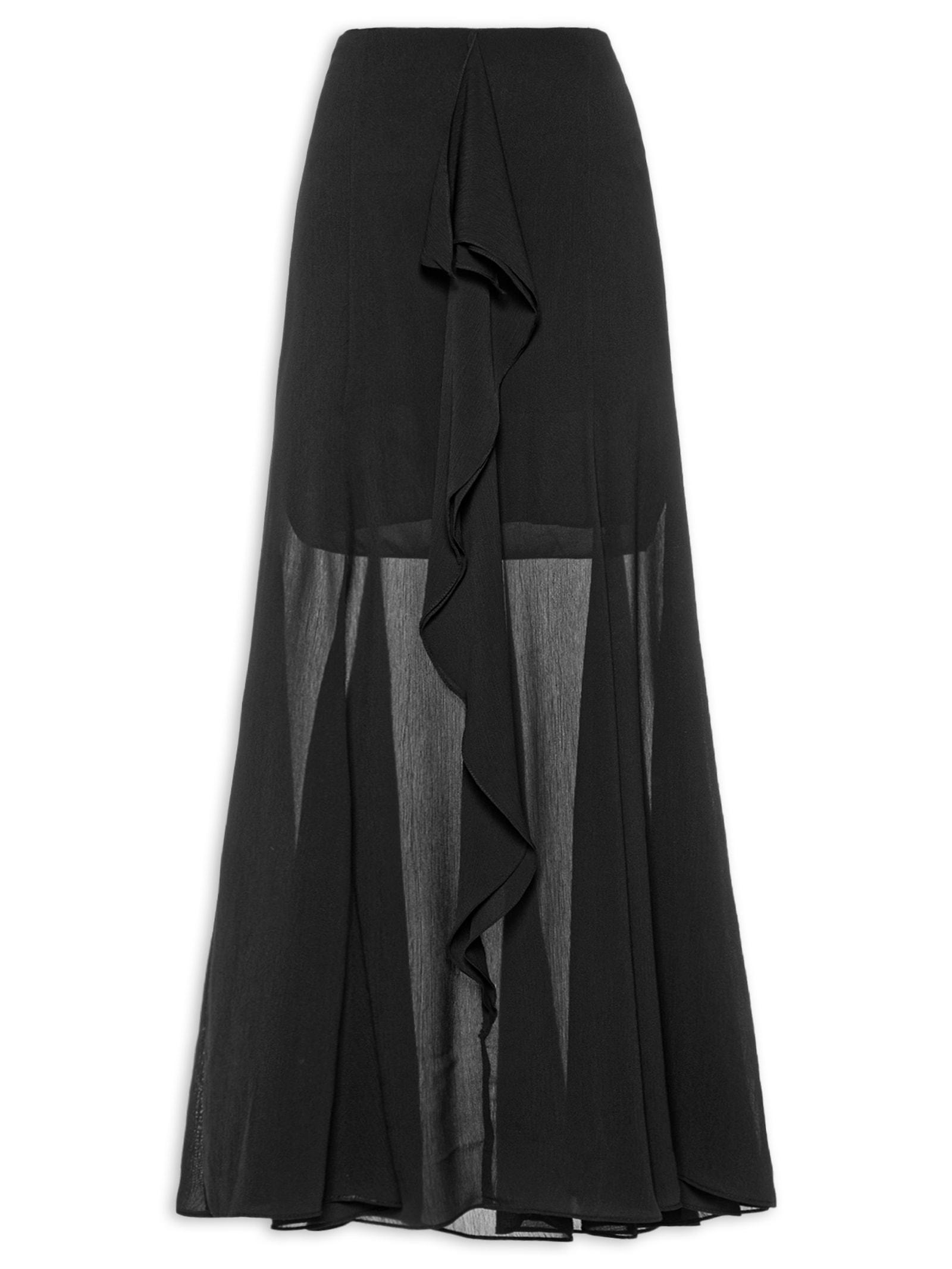 Saia Longa Com Babado Frontal Preto '2Essential