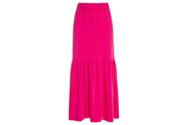 Saia Longa Cós Franzido Tencel - Rosa
