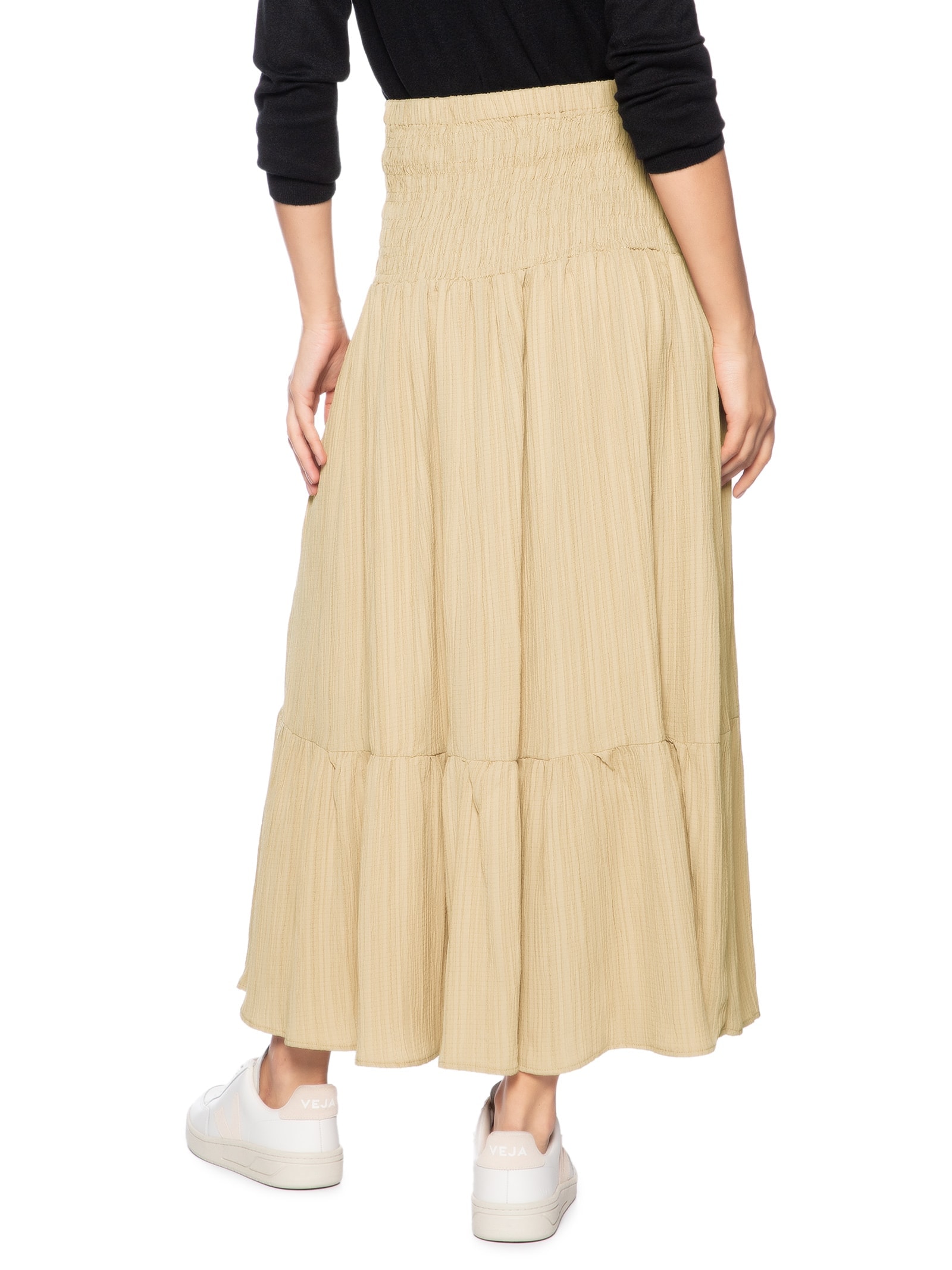 Saia Longa Cós Largo Elástico Bege Basiq