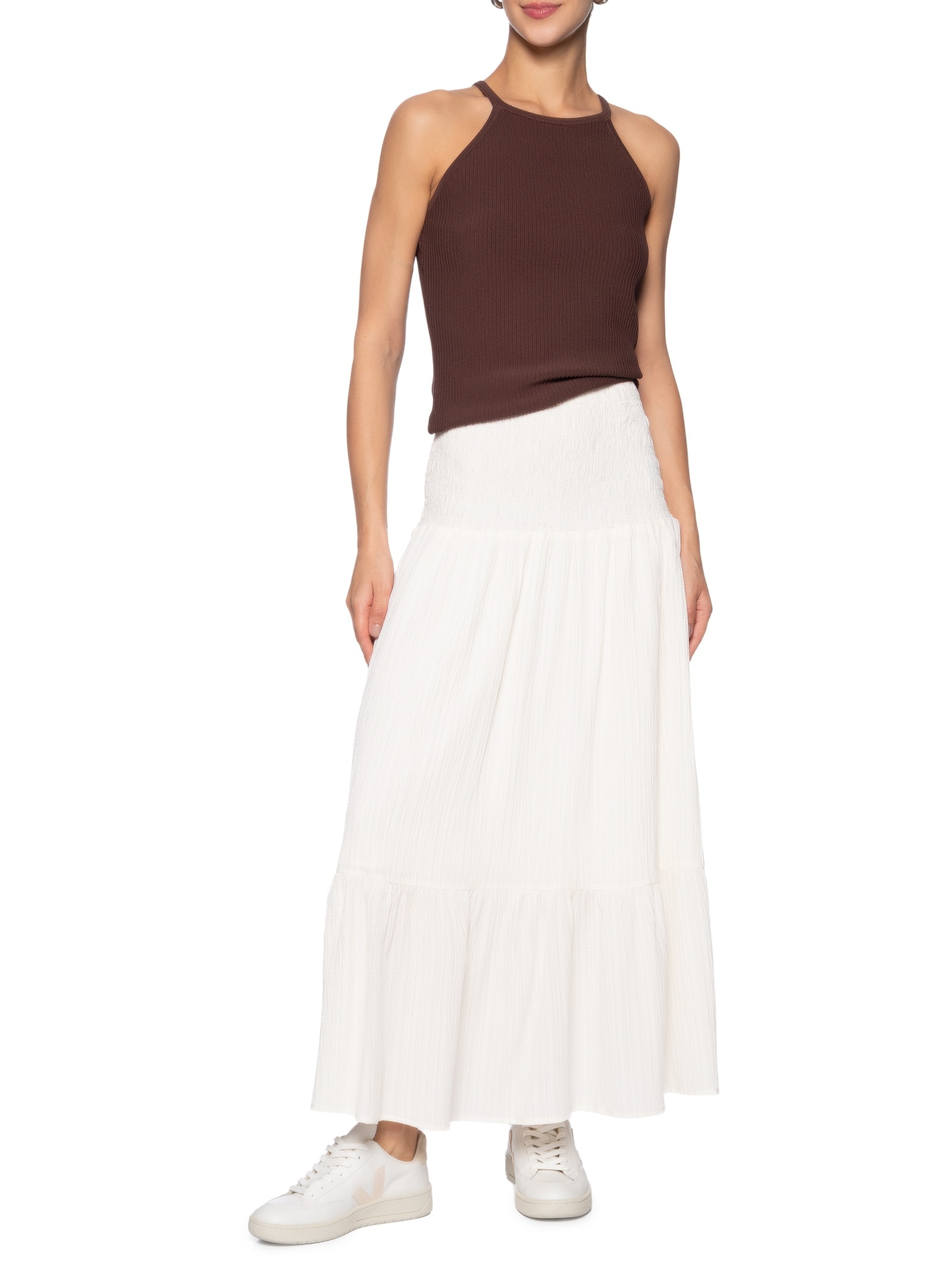 Saia Longa Cós Largo Elástico Off White Basiq