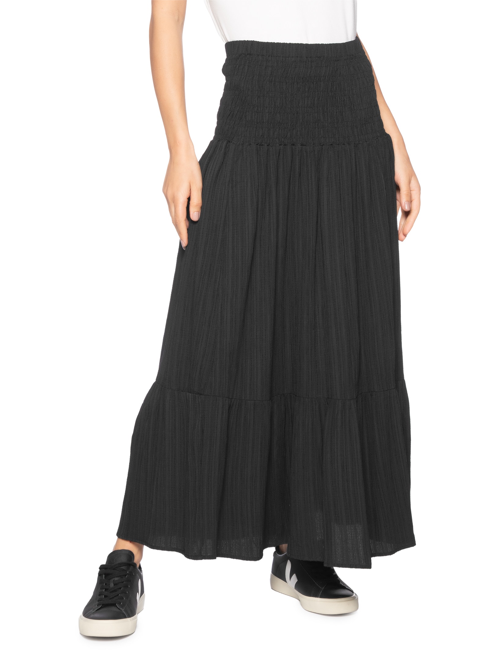 Saia Longa Cós Largo Elástico Preto Basiq