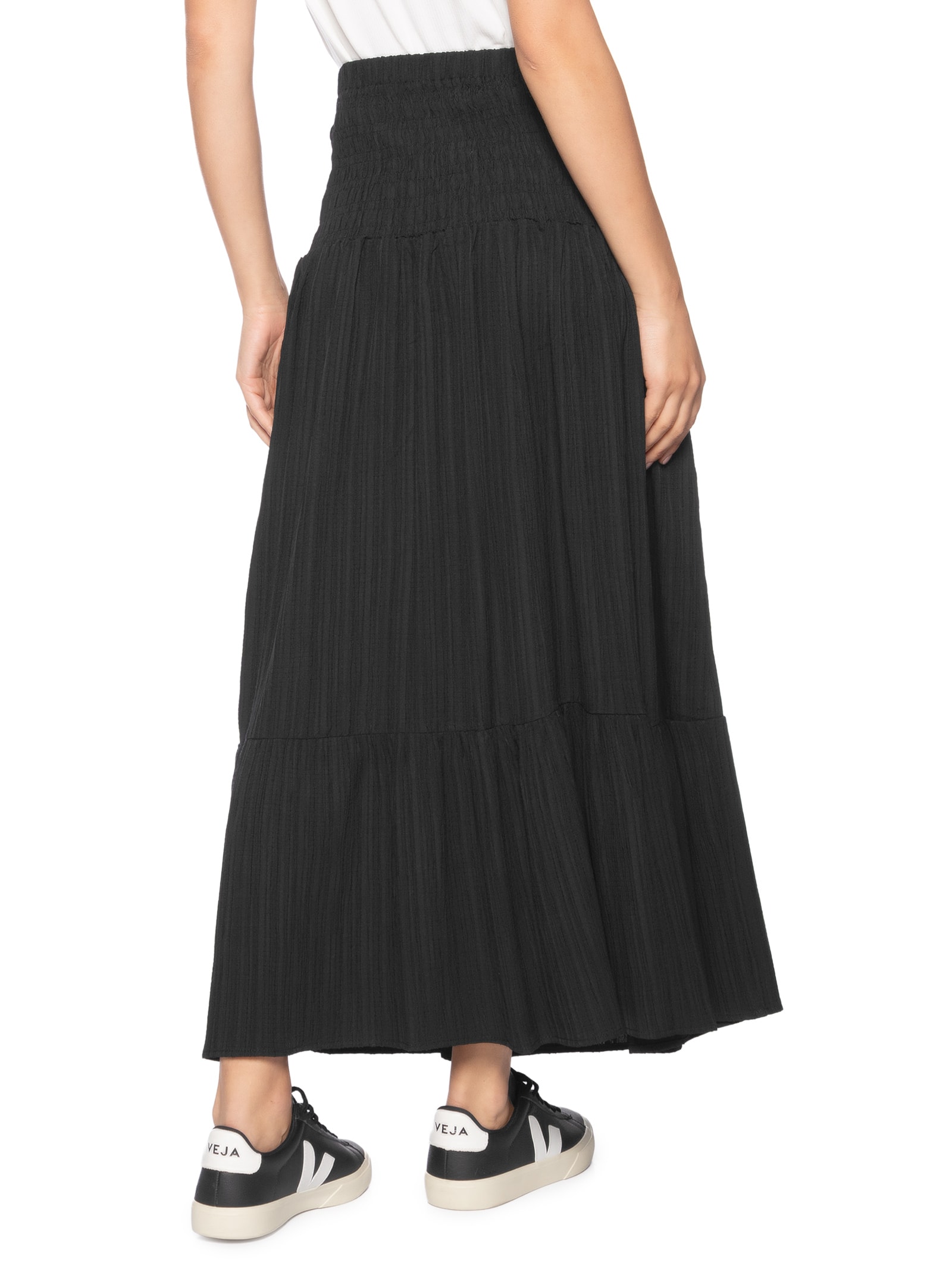 Saia Longa Cós Largo Elástico Preto Basiq