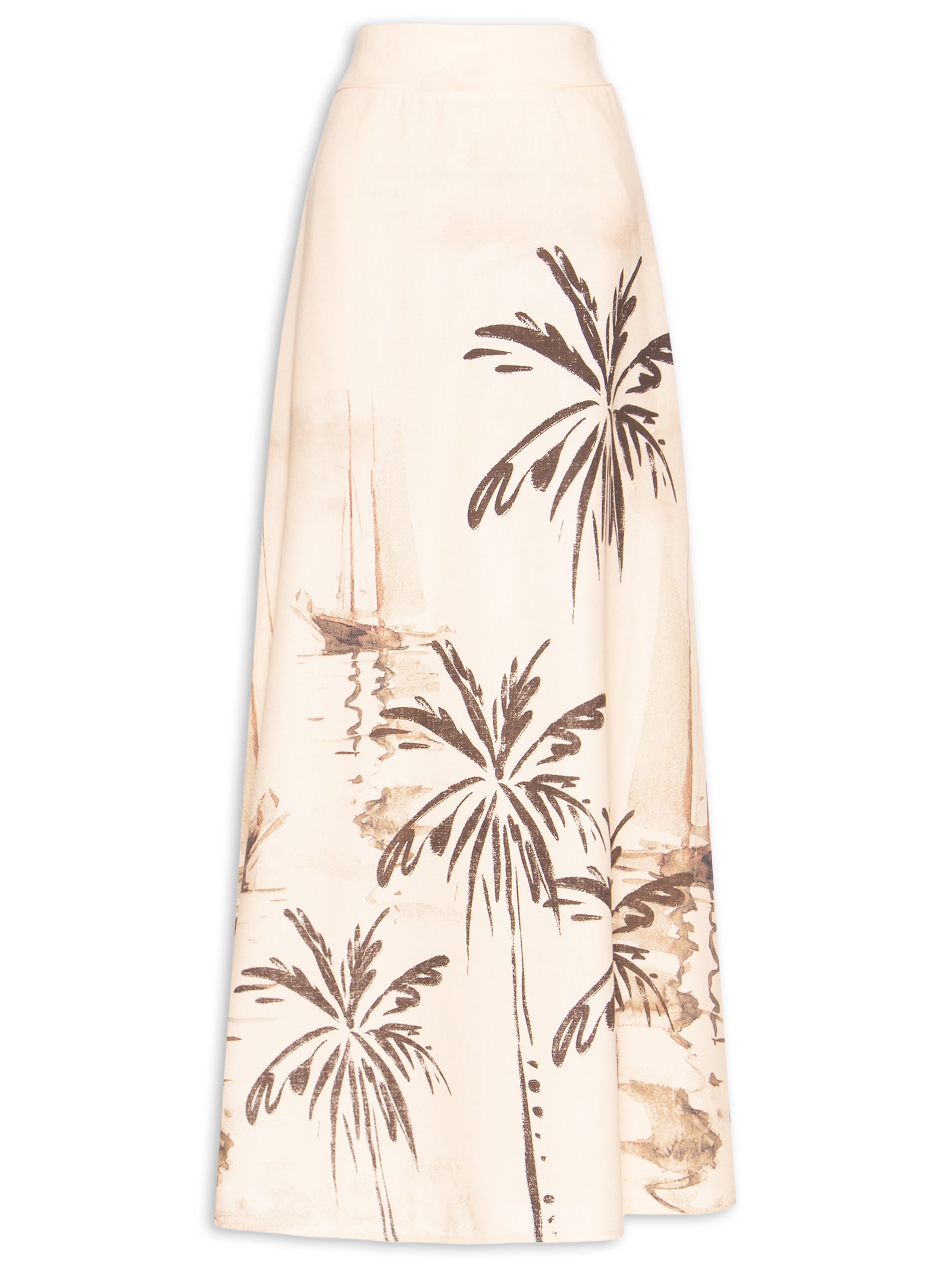 Saia Longa Elástico Costas Estampada Bege Cacay