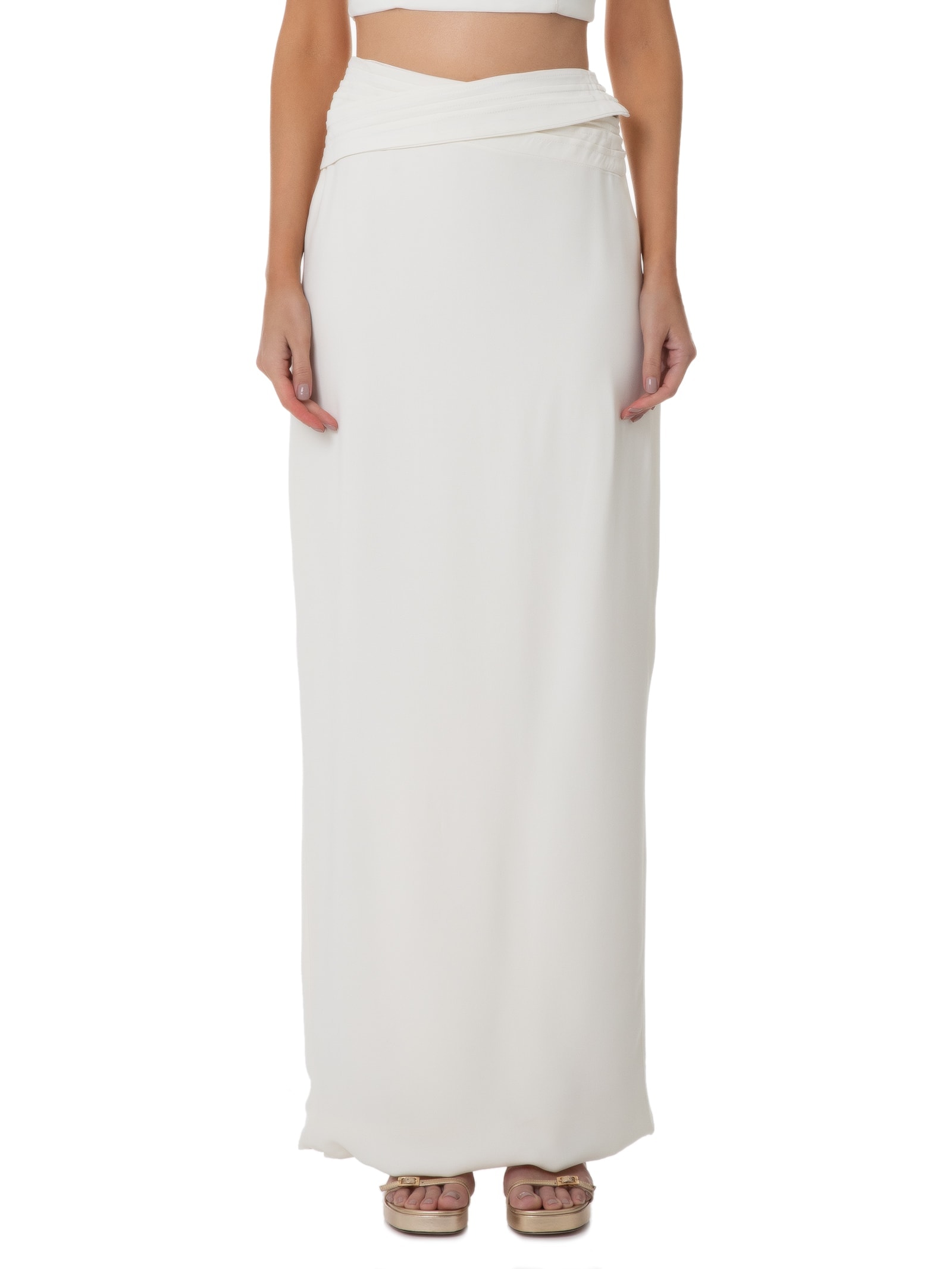 Saia Longa Em Crepe Recorte Off White '2Essential