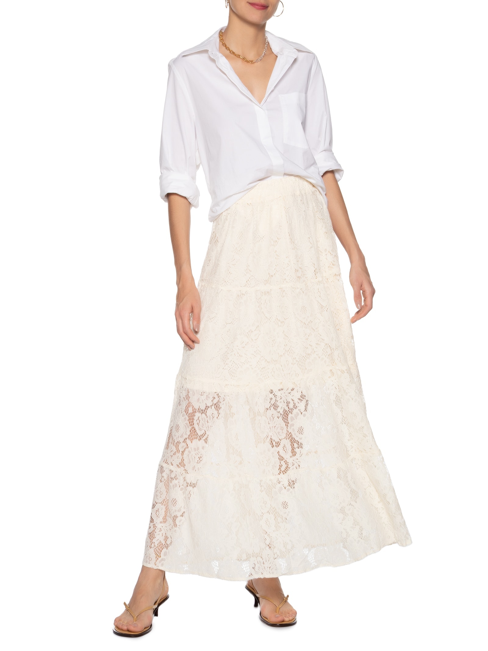 Saia Longa Em Renda Off White Market 33