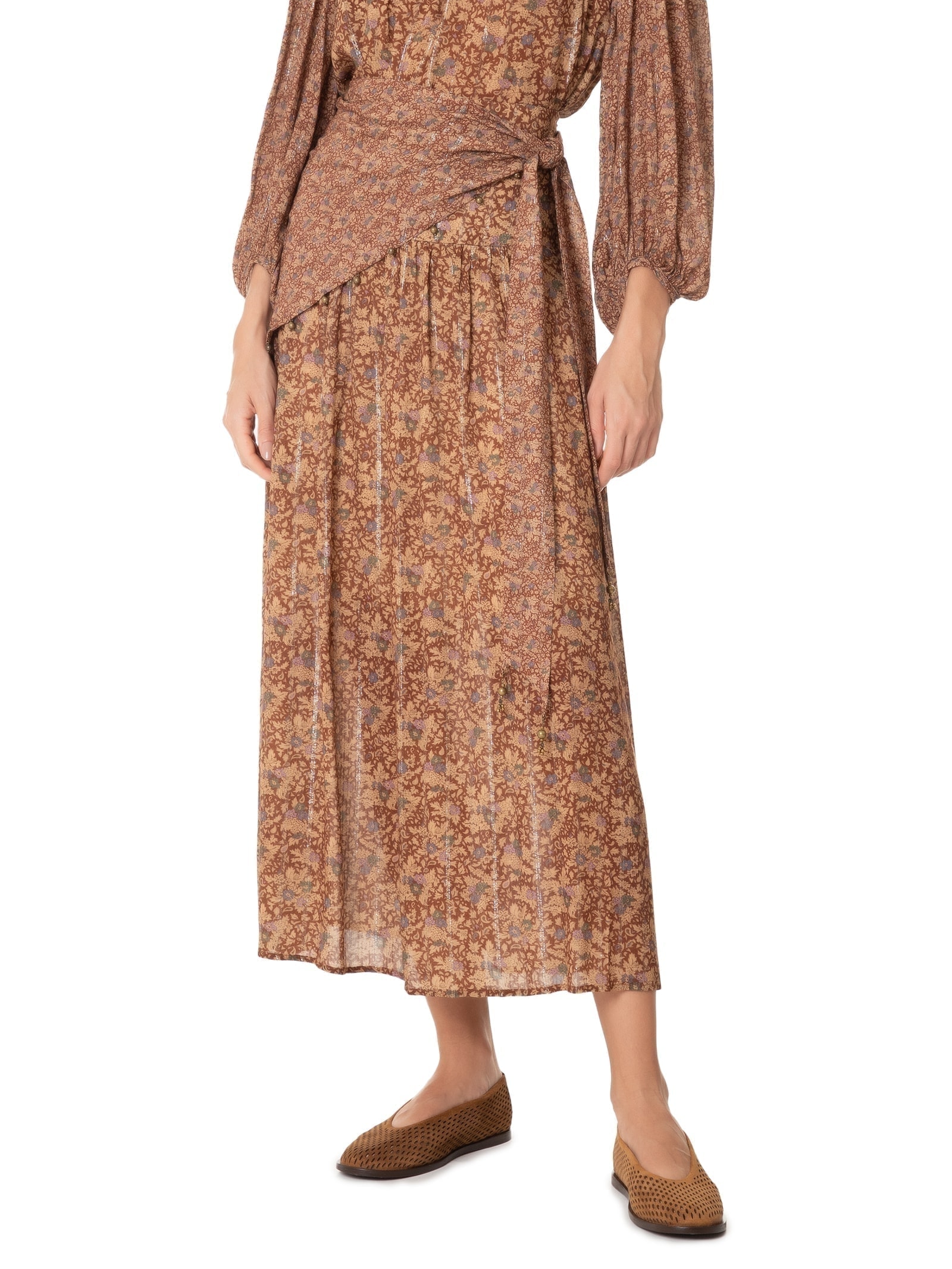 Saia Longa Estampa Fiora Marrom Maria Filó