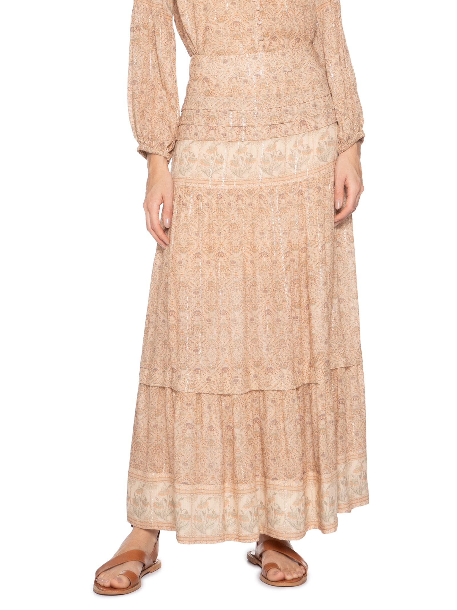 Saia Longa Estampa Florish Bege Maria Filó