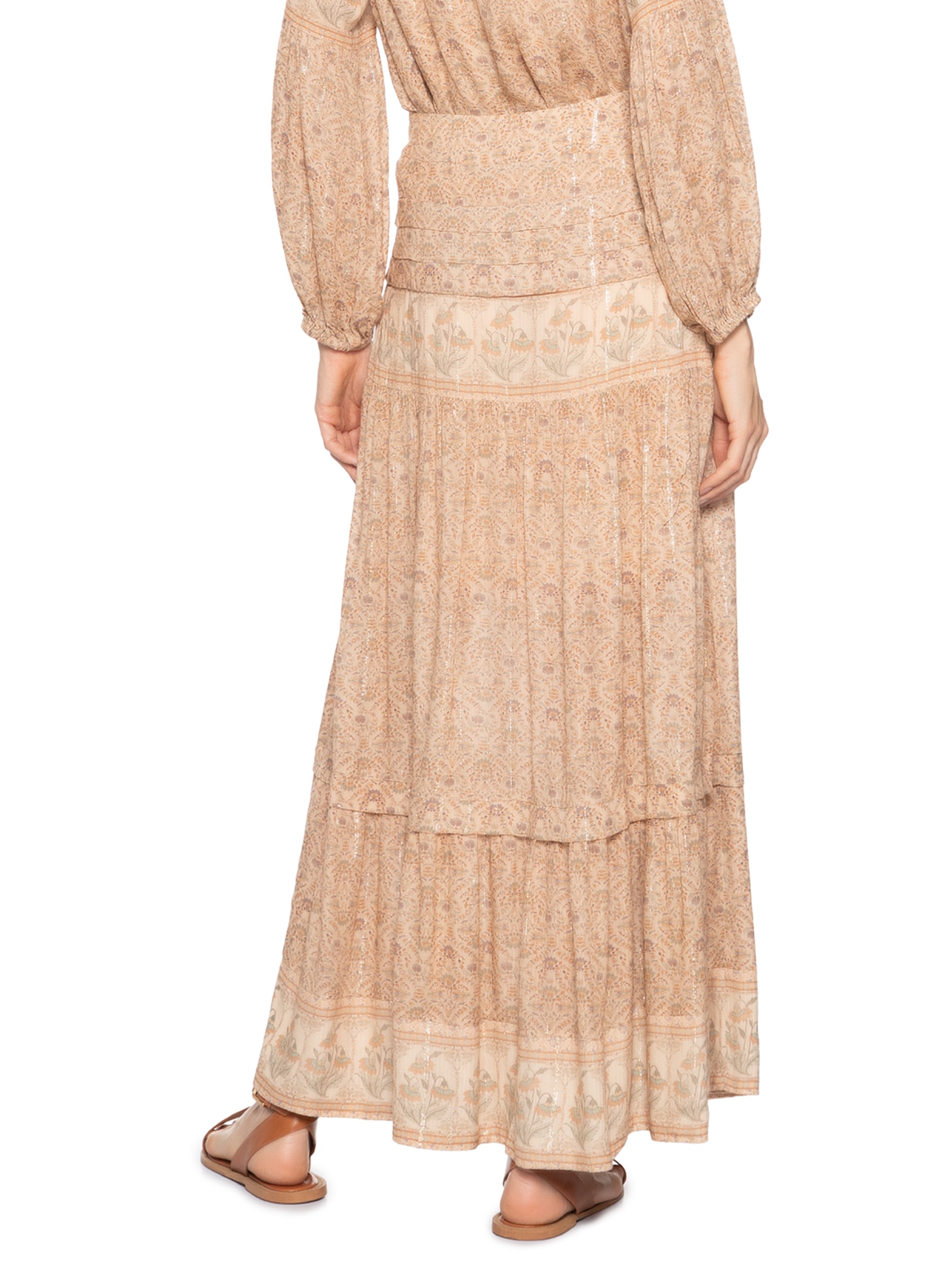 Saia Longa Estampa Florish Bege Maria Filó